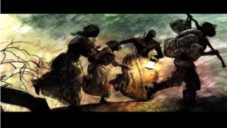 Four slaves running away at night.