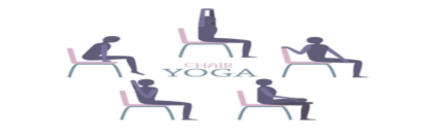 A circle of chairs with a person doing different yoga poses on them and the words chair yoga in the middle.